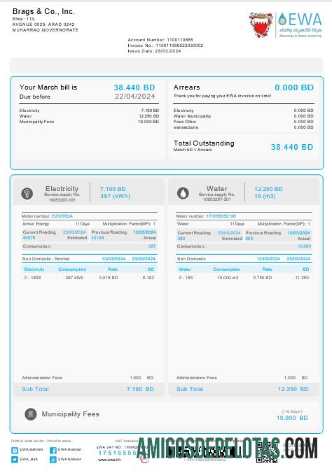 imprimível Modelo Word e PDF de projeto de lei de serviços públicos do Bahrein EWA